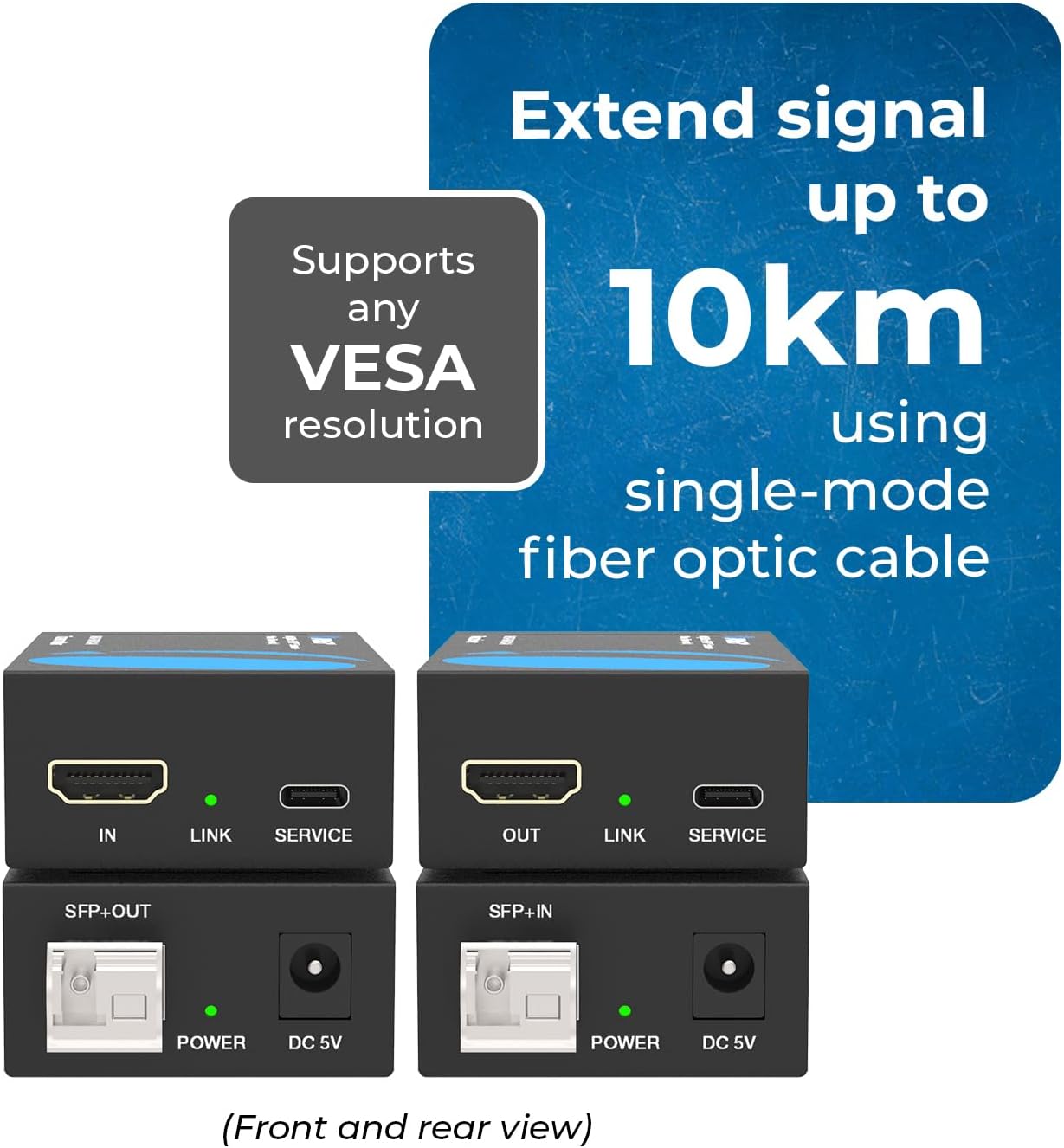 OREI 4K HDMI Extender Over Fiber Optic Balun - UltraHD 4K @ 60Hz 4:4:4 DR, HDR10+, SFP+ - Up to 10 KM in Single Mode - 300M in Multi-Mode