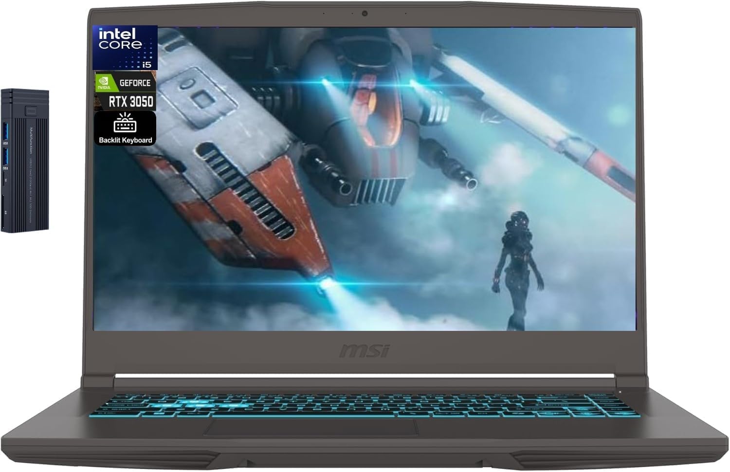 msi Thin 15.6' FHD Intel Core i5-13420H Gaming Laptop, NVIDIA GeForce RTX 3050, 16GB RAM 512GB SSD, 256gb 9H Docking Station, Webcam, Wi-Fi 6E, Backlit Keyboard, Bluetooth, Windows 11 Home, Gray