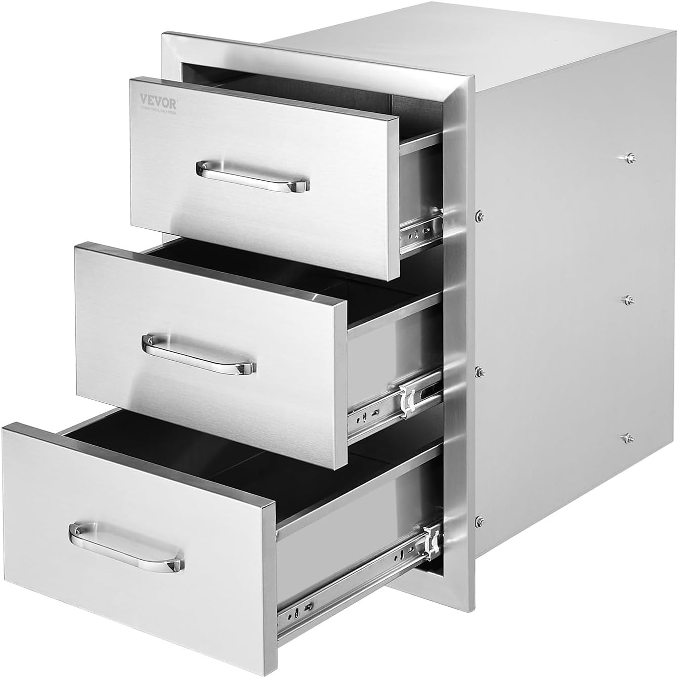 VEVOR Outdoor Kitchen Drawer 16' W x 21.5' H x 18' D, Outdoor Kitchen Cabinets, BBQ Drawer Stainless Steel, Flush Mount Triple Access, with Handle, BBQ Island, Outdoor Grill Patio Grill Station