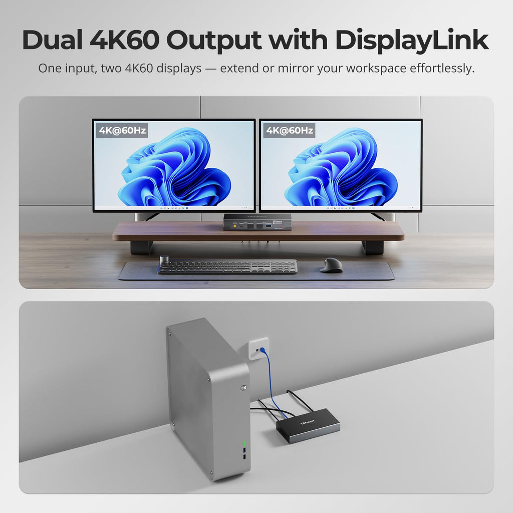 TESmart 4K@60Hz HDMI KVM Extender for Dual Monitor – 328ft/100m Over CAT6a, DisplayLink H.265, Gigabit LAN, USB 3.0, EDID, Remote Power, Audio/MIC, Includes Transmitter & Receiver