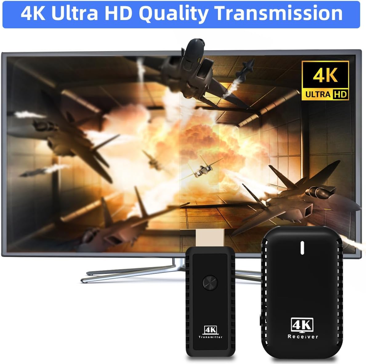 Wireless HDMI Transmitter and Receiver 4K Decode 1080P Output Plug & Play 2.4G/5G Wireless HDMI Extender Kit Portable for Streaming Video and Audio to Monitor from Laptop/PC/Projector