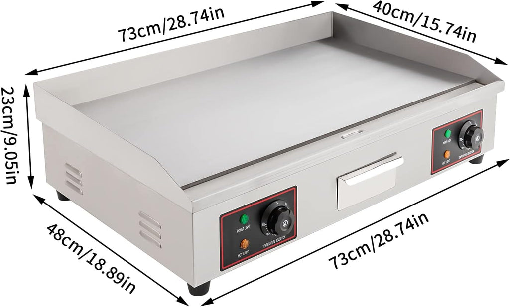 30' Commercial Electric Griddle, 3000W Electric Stove Countertop Flat Top Grill, 110V Non-Stick Stainless Steel Teppanyaki Grill with Adjustable Temperature Control 122°F-572°F(NO PLUG)
