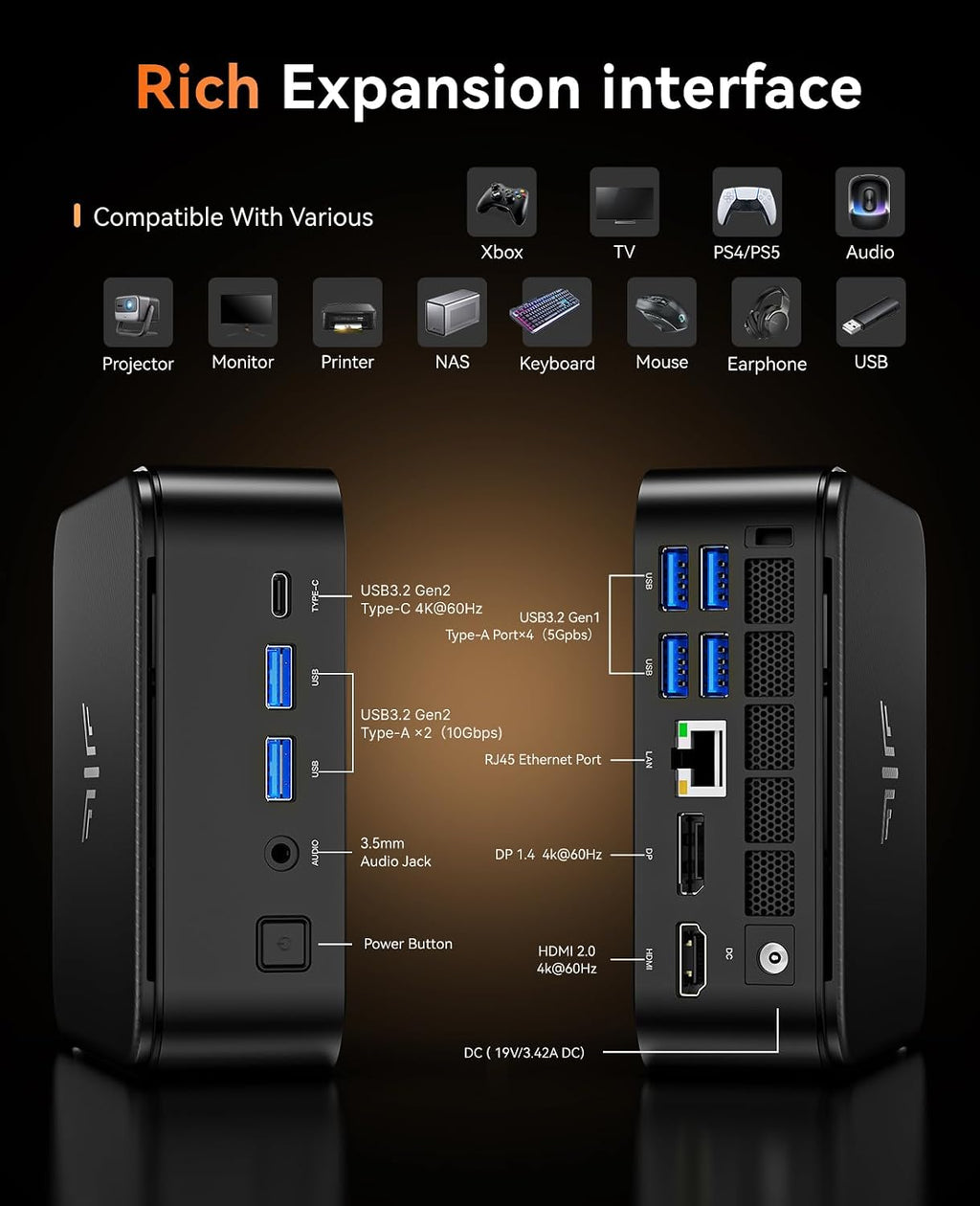 KAMRUI E3B Mini PC, Desktop Computer with 16GB DDR4 RAM 512GB SSD, WiFi 6, Bluetooth 5.2, 4K Triple Display, Full-Function USB-C, 4X USB-A, Ethernet, High-Performance Office PC
