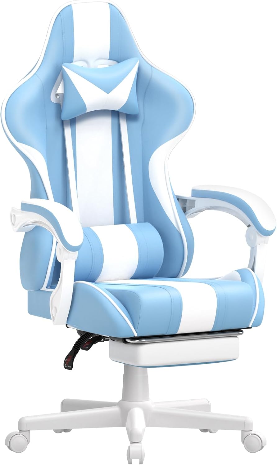 Ferghana Gaming Chairs, Ergonomic Racing Style PC Game Computer Chair with Headrest Lumbar Support Adjustable Recliner PU Leather Video Computer Chair(Light Blue)
