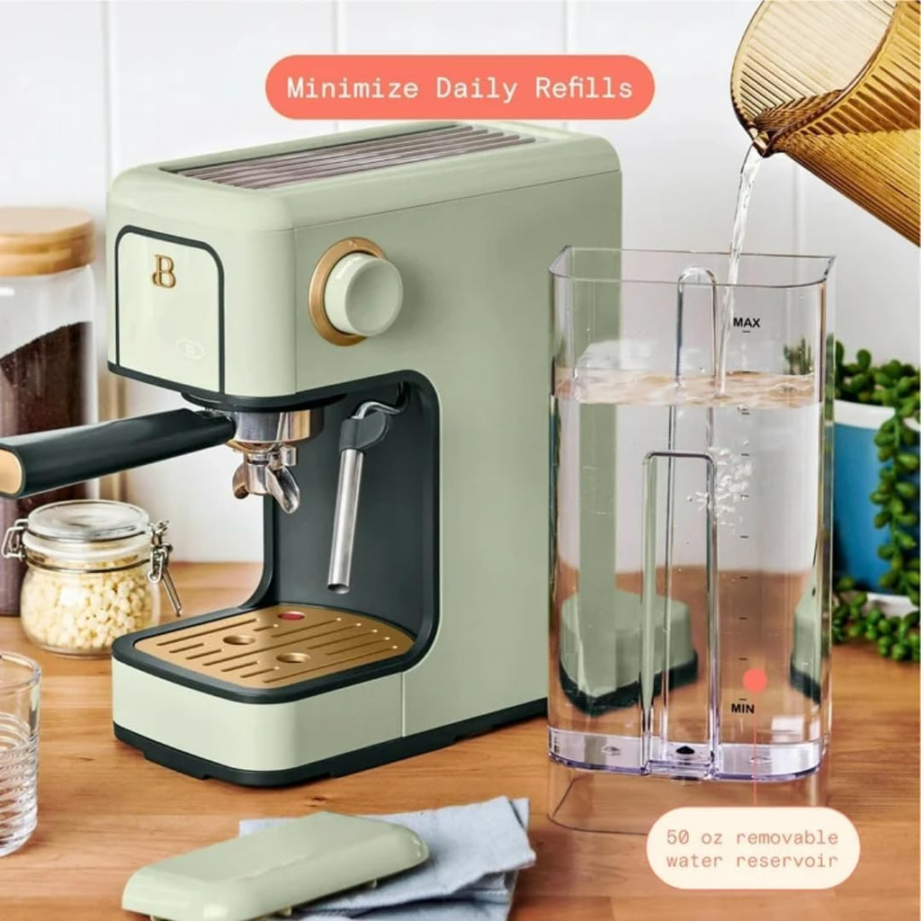 Slim Espresso Maker – 20‑Bar Pressure, Dual‑Spout 52 mm Portafilter, 50 oz Removable Tank, 2‑in‑1 Steam Wand & Touch Controls (Sage Green)