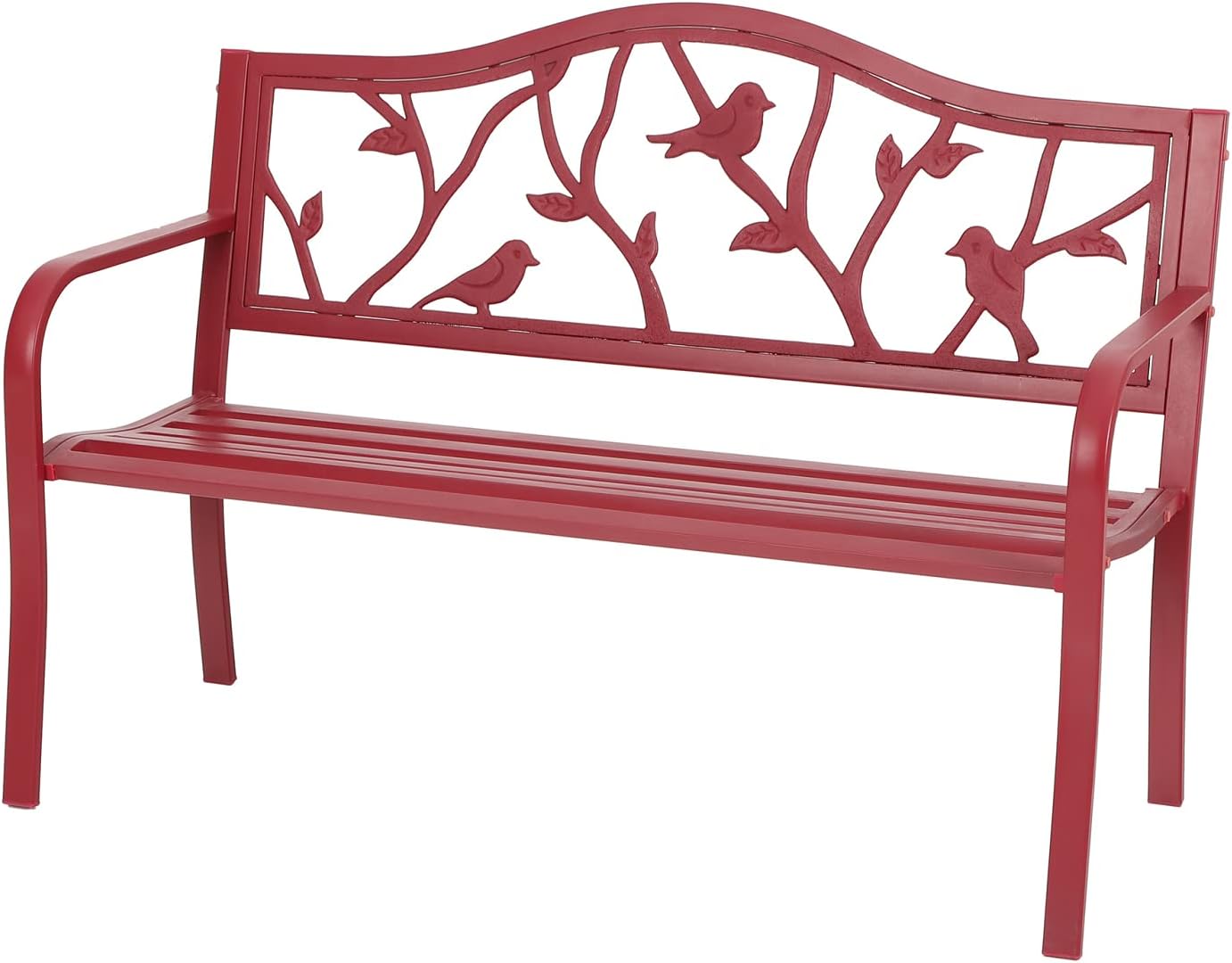 Sophia & William Outdoor Patio Metal Park Bench Red, Steel Frame Bench with Backrest and Armrests for Porch, Patio, Garden, Lawn, Balcony, Backyard and Indoor, 50.4'Wx23.5'D x35.0'H