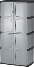 Rubbermaid Freestanding Storage Cabinet Five Shelf with Double Doors Lockable Large 690-Pound Capacity Gray For Garage/Outdoor Garden Tools/Toys/Power Tools/Pool Accessories Grey