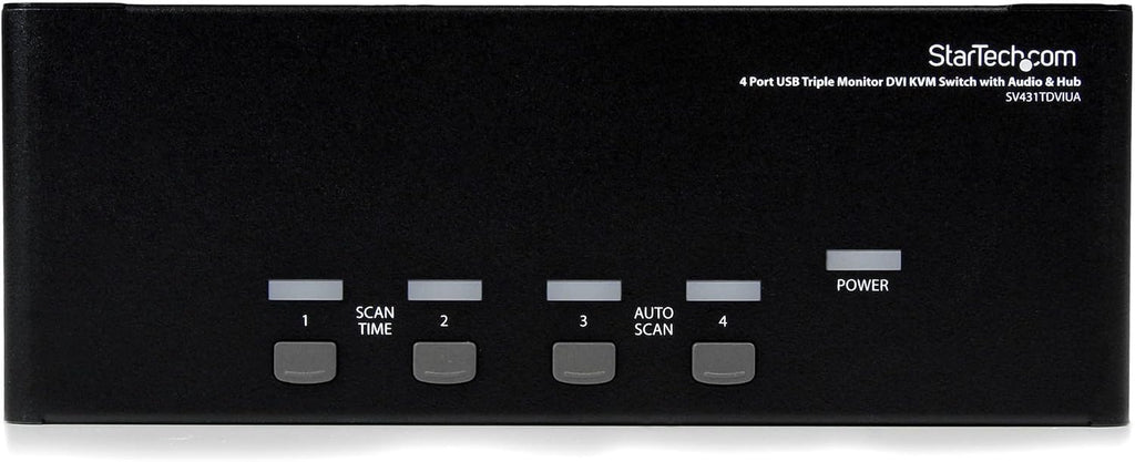 StarTech.com 4 Port Triple Monitor DVI USB KVM Switch with Audio & USB 2.0 Hub - Multi Monitor KVM - USB DVI KVM Switch (SV431TDVIUA),Black