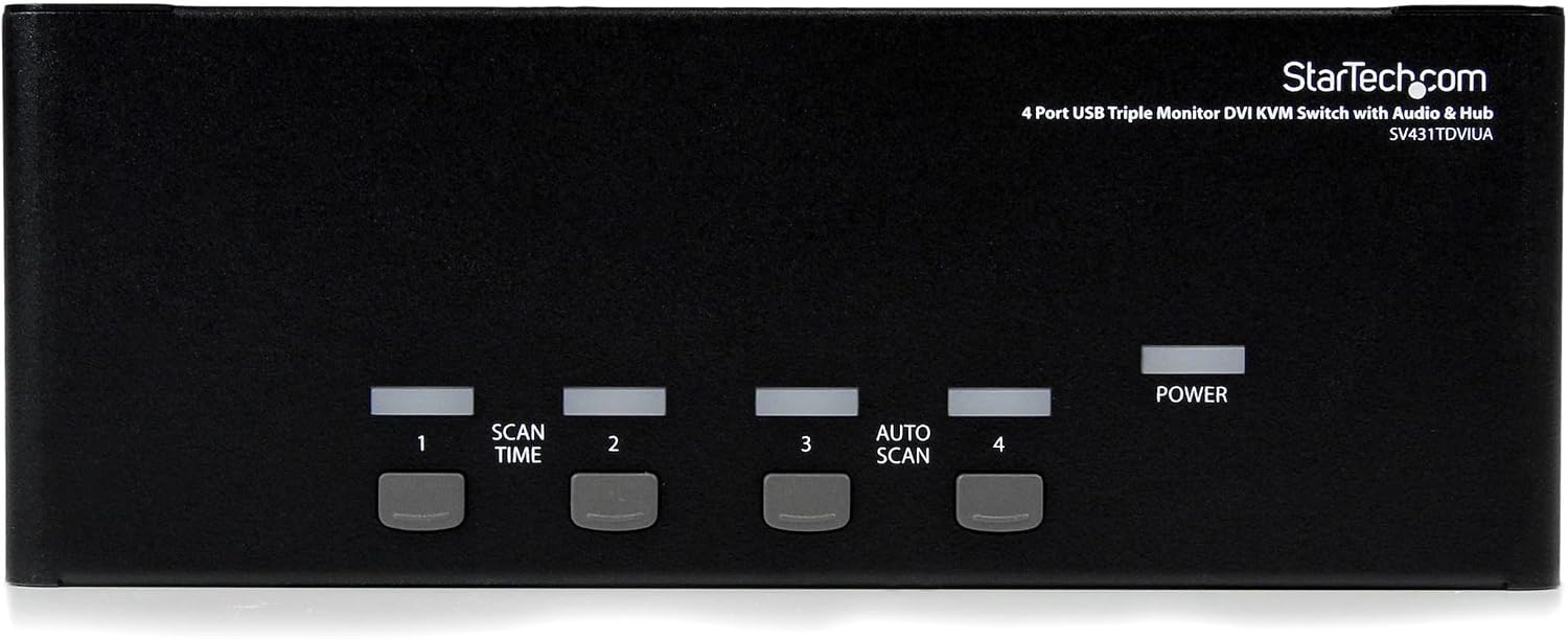 StarTech.com 4 Port Triple Monitor DVI USB KVM Switch with Audio & USB 2.0 Hub - Multi Monitor KVM - USB DVI KVM Switch (SV431TDVIUA),Black