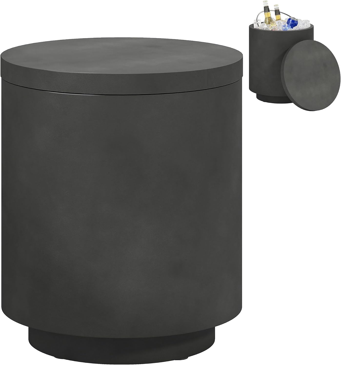HOMCOM 2.6 Gal Outdoor Cooler Side Table, 3-in-1 Cool Coffee Table with Storage, Removable Ice Bucket and Lid, Concrete Small Patio Table for Party, Poolside, Deck, Charcoal Gray