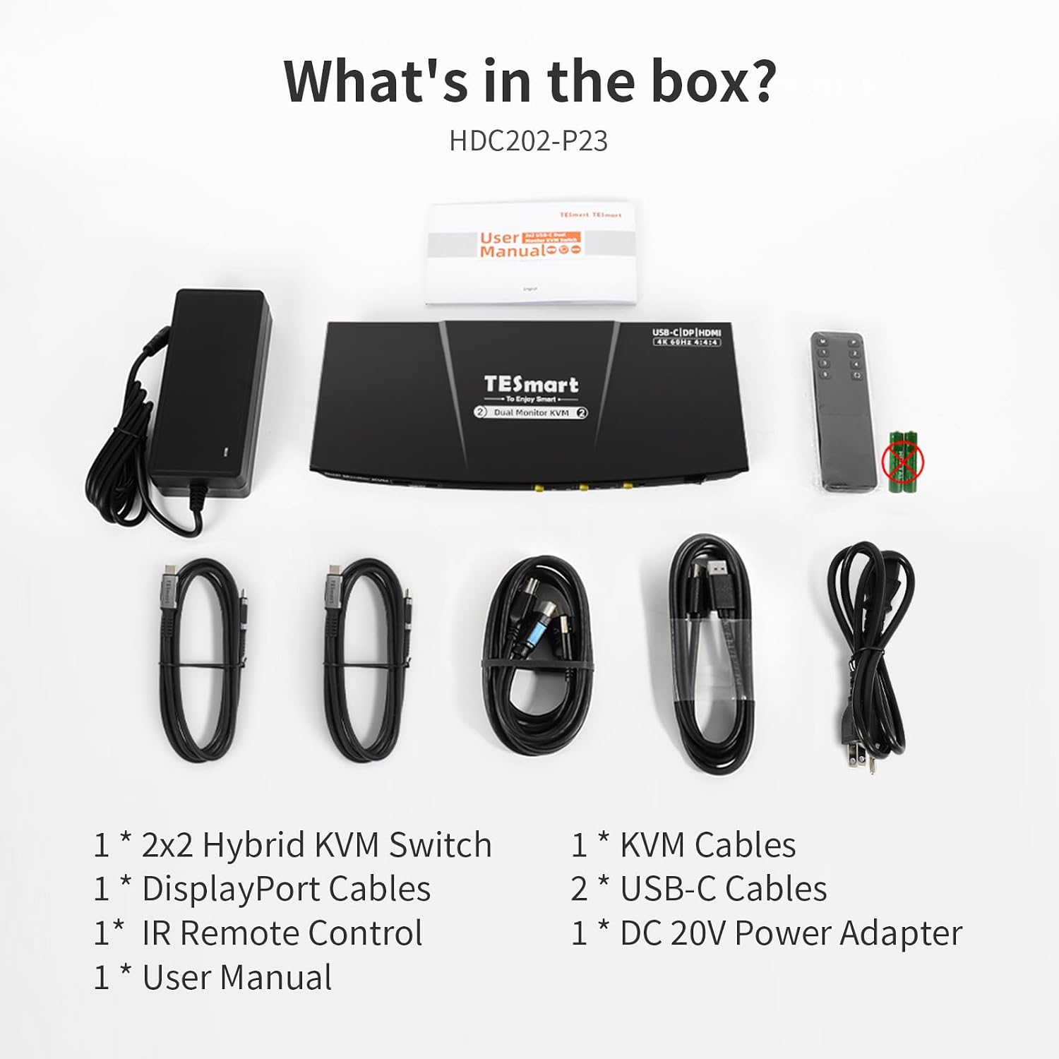 TESmart MST USB-C/HDMI/DP KVM Switch 2 Monitors 2 Computers, USB 3.0 KVM Dual Monitor for Laptop&Desktop, 4K@60Hz, 60W PD, Gigabit Network, Hotkey Switch, with Input Cables