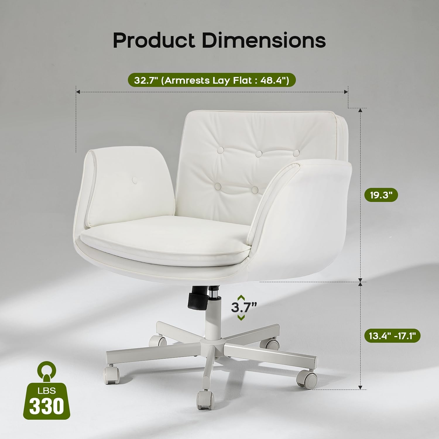 amseatec Criss Cross Office Chair, PU Leather Vanity Chair with 5-Level Adjustable Armrests & Swivel, Ergonomic Criss Cross Chair for Home Office Bedroom Makeup（White）
