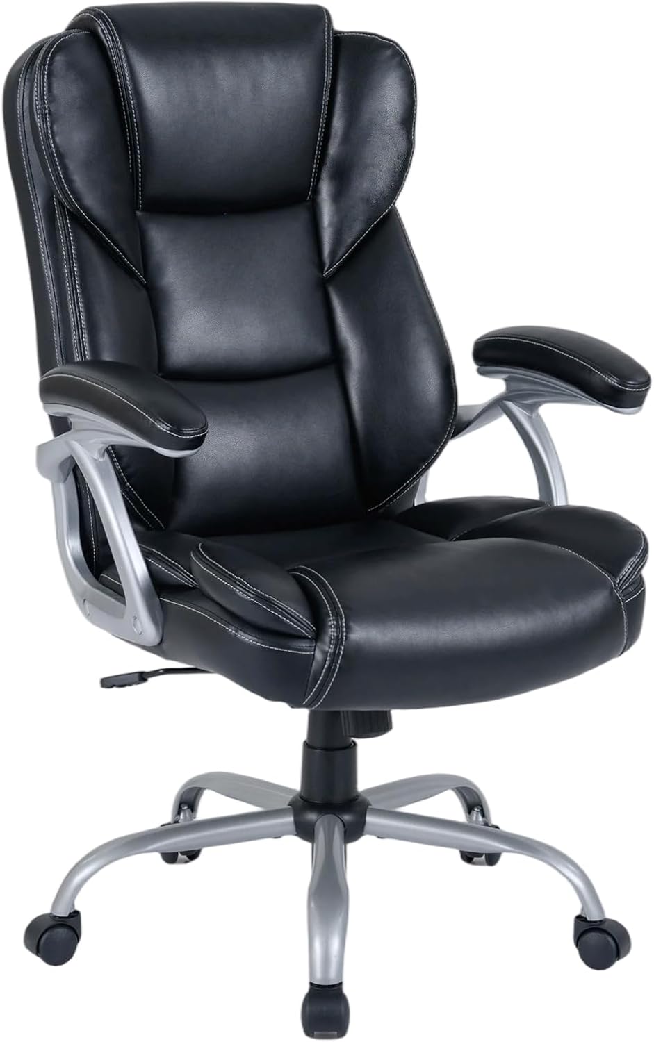 Giantex Executive Office Chair, Leather Ergonomic Computer Desk Chair w/Rocking Function, Padded Seat & Arms, Height Adjustable Gaming Chairs, High Back Rolling Swivel Chair for Home Office (Black)
