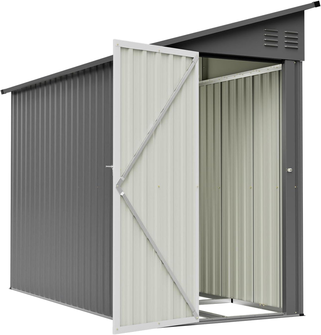 4×8 Ft Outdoor Storage Shed, Metal Lean to Storage Shed for Backyard, Patio, Garden, Gray