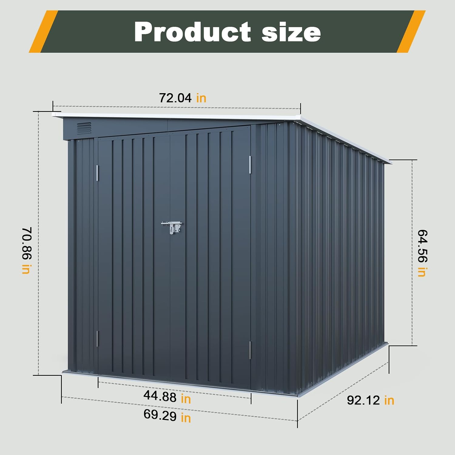 6x8 FT Lean to Shed with Skylight & Double Doors, Metal Outdoor Storage Shed with Free PC Light Board for Tools, Outside Storage Shed Waterproof for Backyard, Patio, Garden
