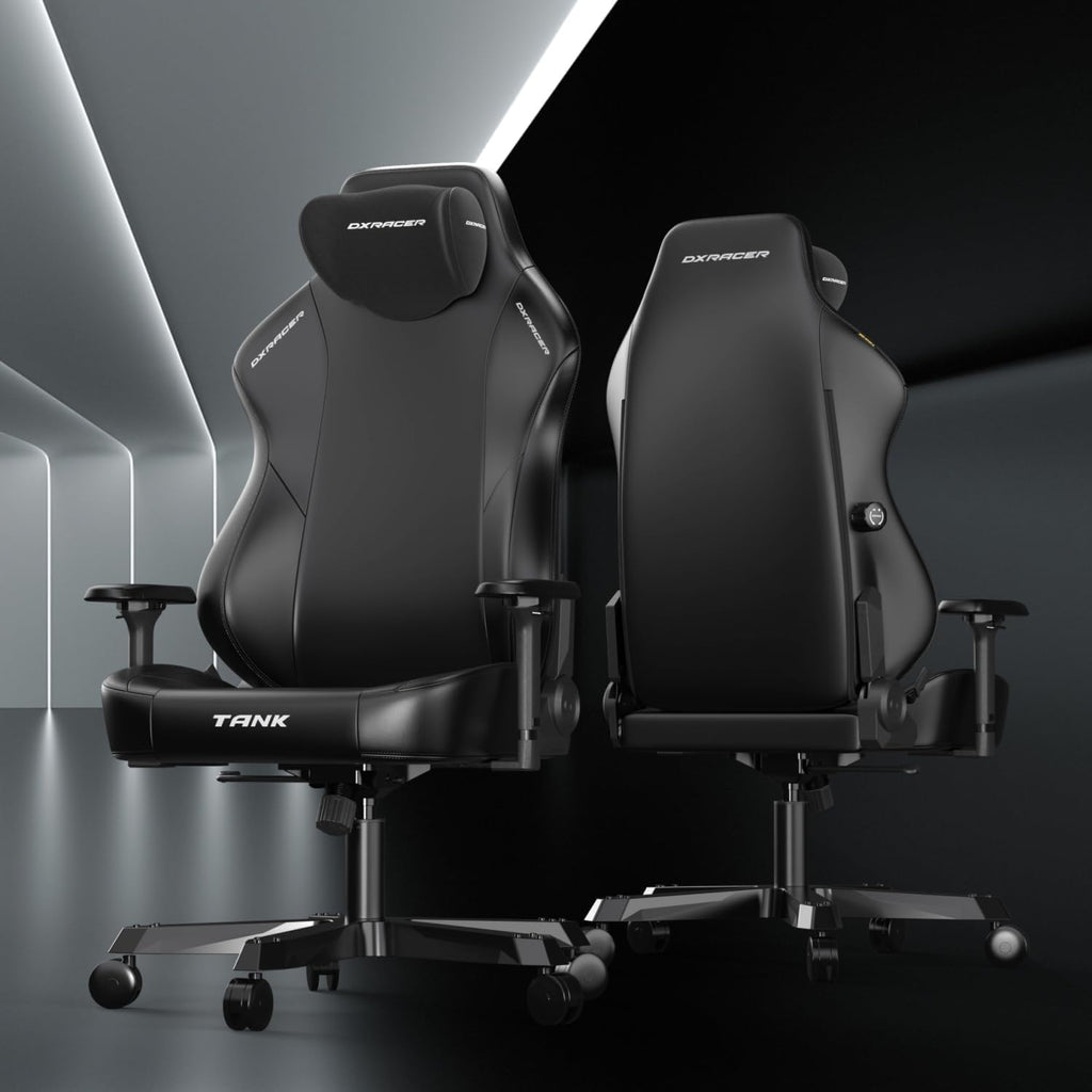 DXRacer Tank XXL Ergonomic Video Gaming Chair for Adults, Office Reclining Computer Chair with Magnetic Head Pillow and Lumbar Support, Racing Style Height Adjustable (EPU Leatherette, Black)