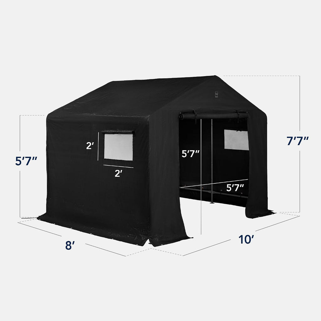 Best Choice Products 10x8ft Outdoor Storage Shed, Carport, Canopy Shelter, Dual Doors & Windows, Metal Frame, Weather-Resistant, Perfect for Storing Motorcycle, Bike, Garden Tools – Black