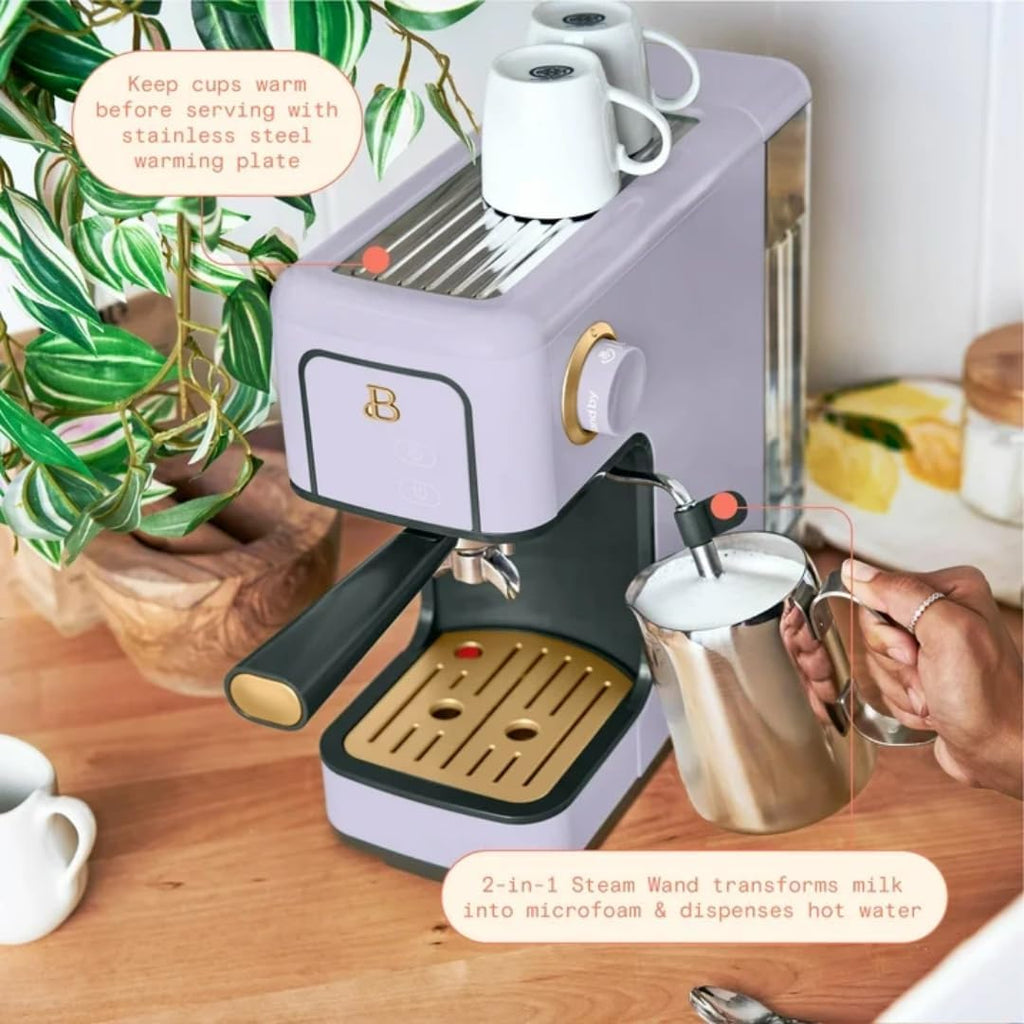 Slim Espresso Maker – 20‑Bar Pressure, Dual‑Spout 52 mm Portafilter, 50 oz Removable Tank, 2‑in‑1 Steam Wand & Touch Controls (Lavender)