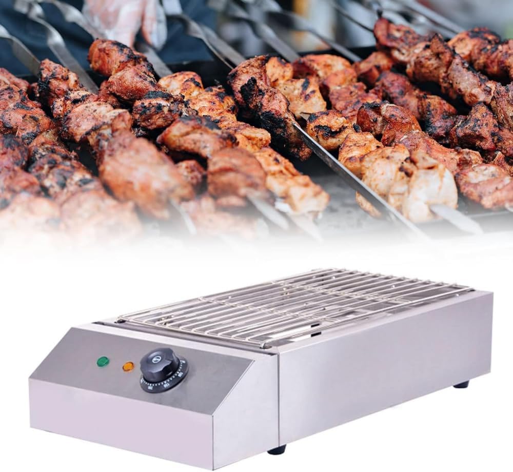 Electric Table Top Griddle Smokeless BBQ Barbecue Grill - Indoor Cooking with Water Drip Tray & Temperature Control for Kebab Grill