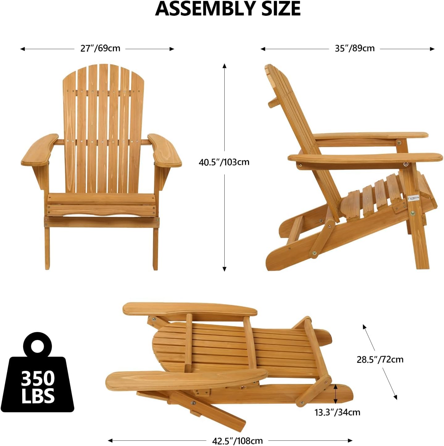 VINGLI Folding Adirondack Chairs Set of 4 Clearance Weather Resistant/Lawn Cheap Fire Pit Highwood Lounge Chairs-Patio Furniture Sets for Campfire, Bonfire