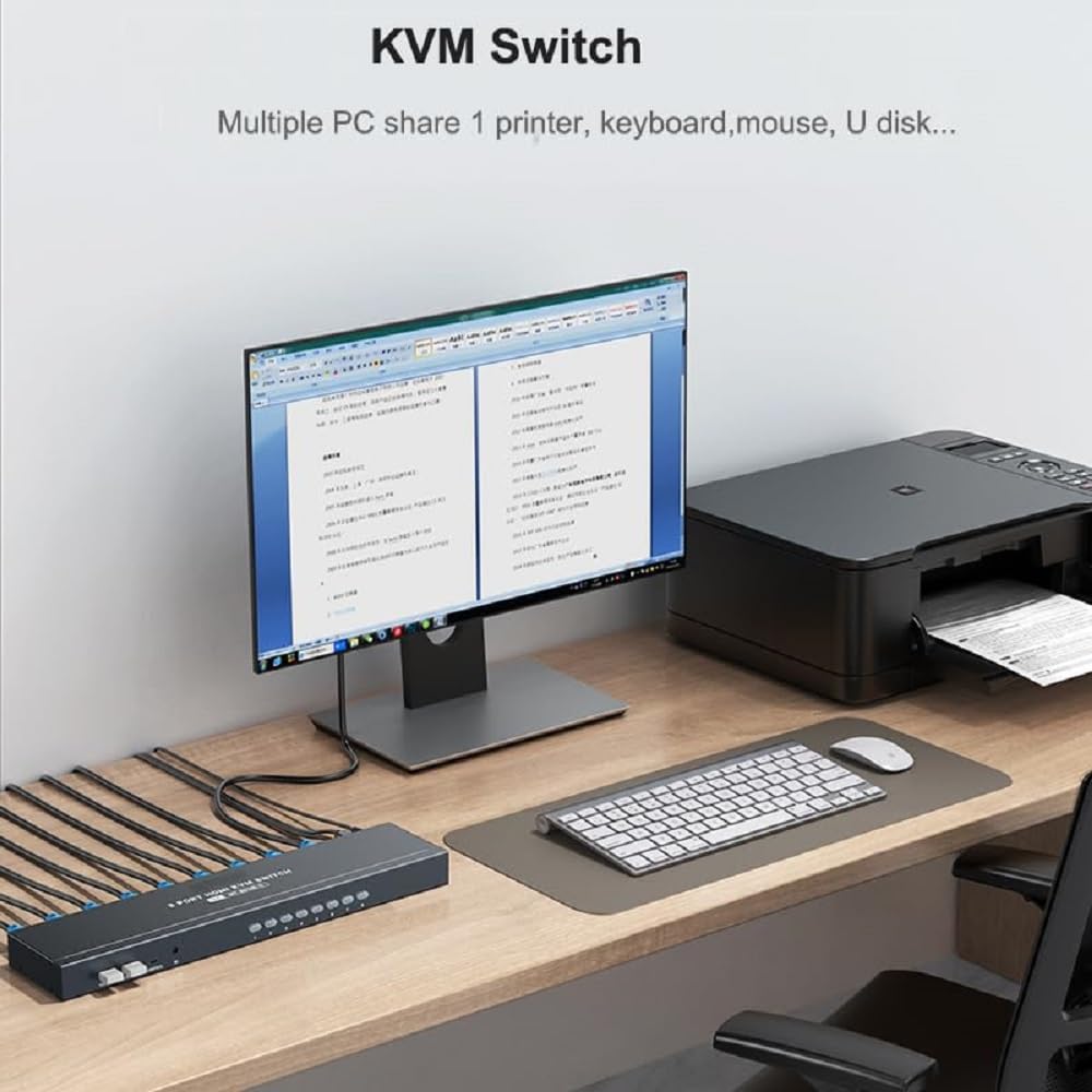 8 Port HDMI KVM Switch,1U Rack Mount KVM, 4K@30Hz, Includes 8 HDMI KVM Cables, Remote, 4 USB 2.0 Port, Wired Desktop Controller