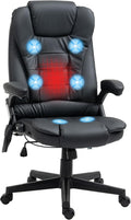 HOMCOM High Back Vibration Massage Office Chair with 6 Vibration Points, Heated Reclining PU Leather Computer Chair with Armrest and Remote, Black