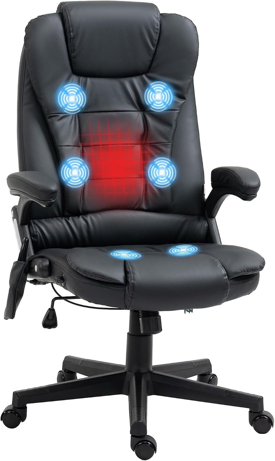 HOMCOM High Back Vibration Massage Office Chair with 6 Vibration Points, Heated Reclining PU Leather Computer Chair with Armrest and Remote, Black