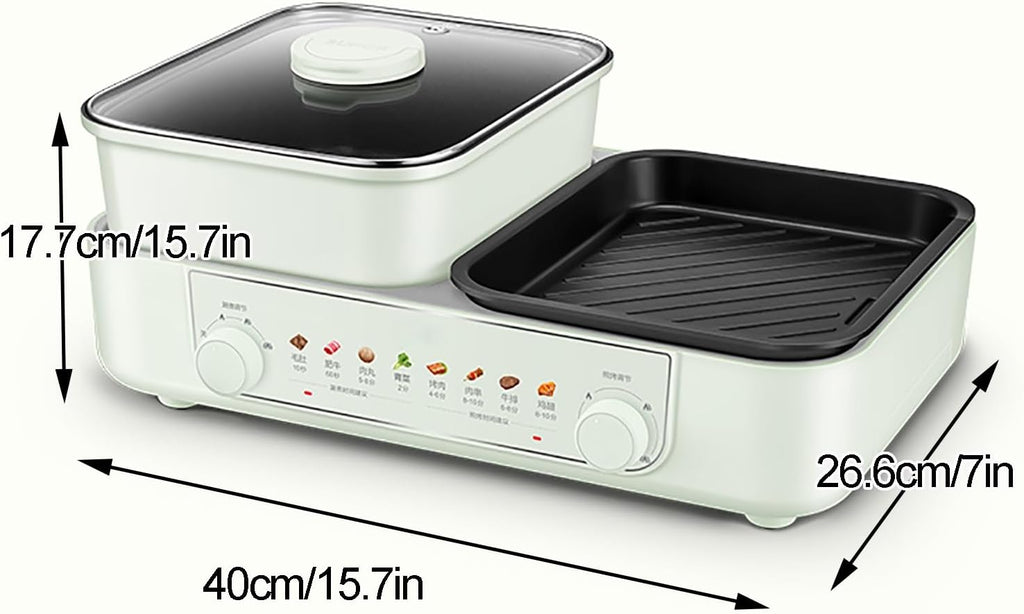 Hot Pot Electric Grill, 2000 W Indoor Non-Stick Electric Pot and Grill, Detachable Double Pot, Independent Dual Temperature Control