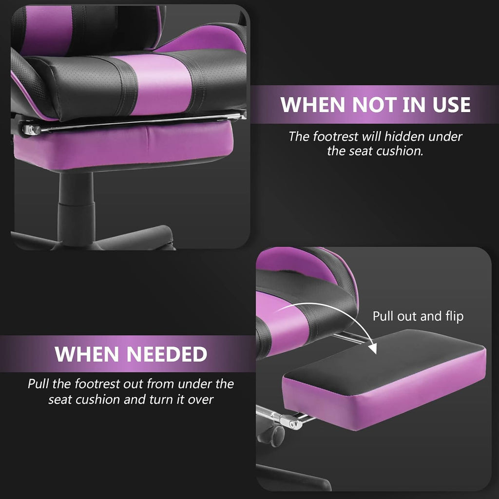 Ferghana Gaming Chairs, Ergonomic Racing Style PC Game Computer Chair with Headrest Lumbar Support Adjustable Recliner PU Leather Video Computer Chair(Dark Purple)