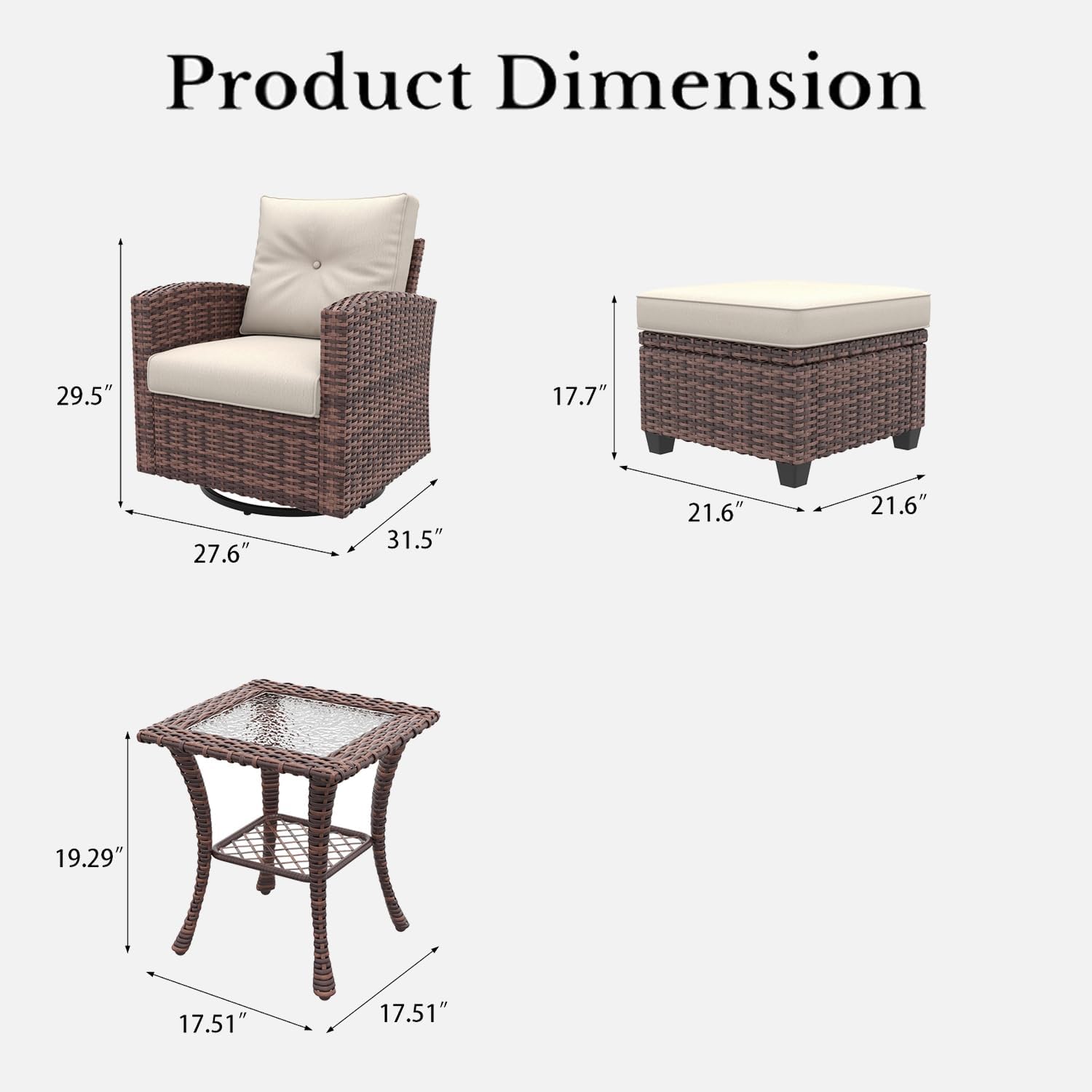 LayinSun 5 Pieces Patio Furniture Set with Swivel Chairs, Rattan Wicker Rocking Glide Chairs with Coffee Table Conversation Set