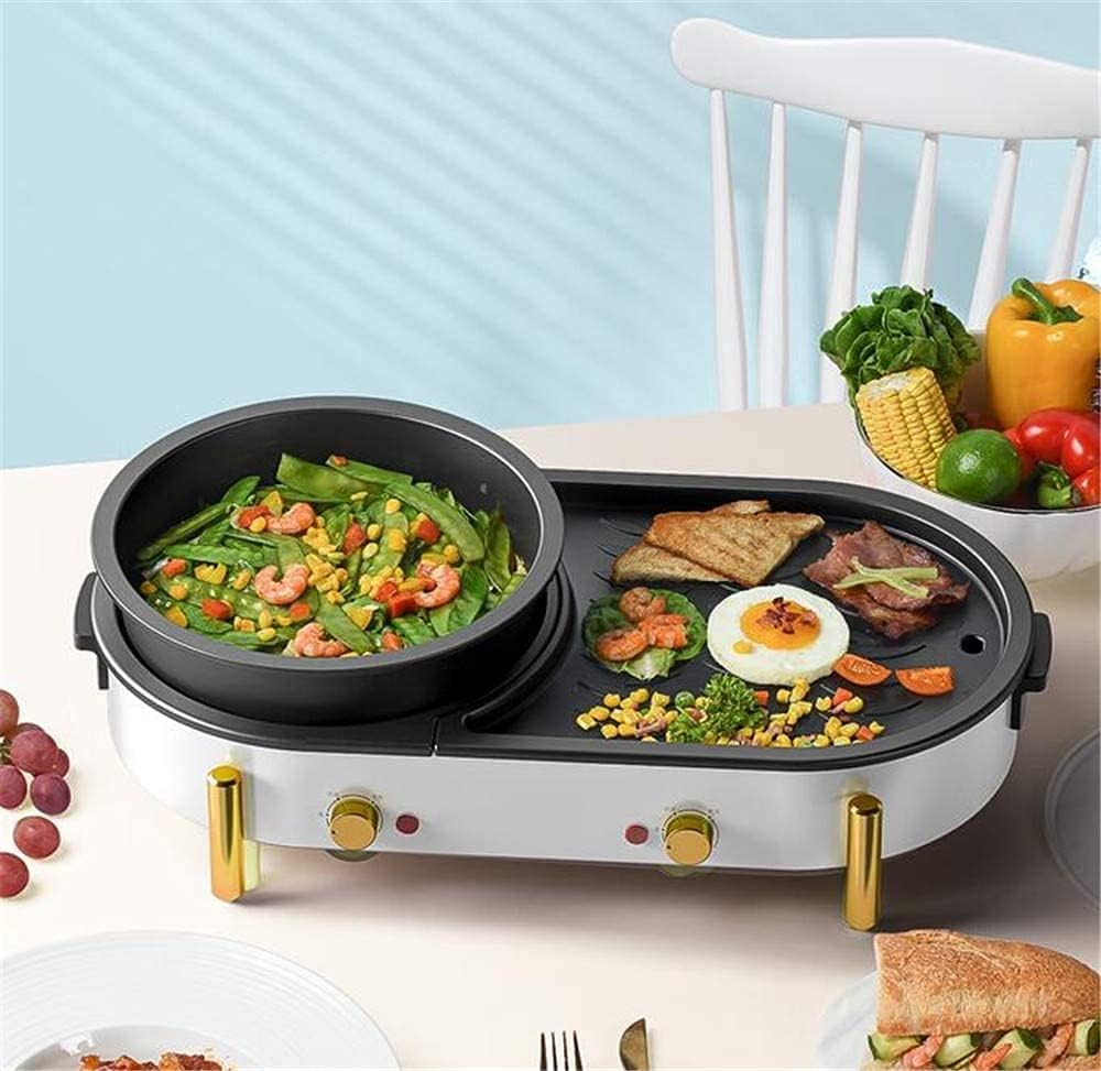 Electric Hot Pot Grill Indoor 2200W Non-Stick Baking Pan Separate Dual Temperature Control Smokeless Barbecue Machine, Easy To Clean 220V,White (Color : White)