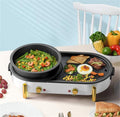 Electric Hot Pot Grill Indoor 2200W Non-Stick Baking Pan Separate Dual Temperature Control Smokeless Barbecue Machine, Easy To Clean 220V,White (Color : White)