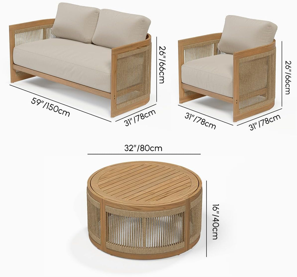homary 4 Piece Outdoor Combo Sofa Set, All Weather Patio Furniture Set with Cushions and Coffee Table for Garden, Deck and Backyard