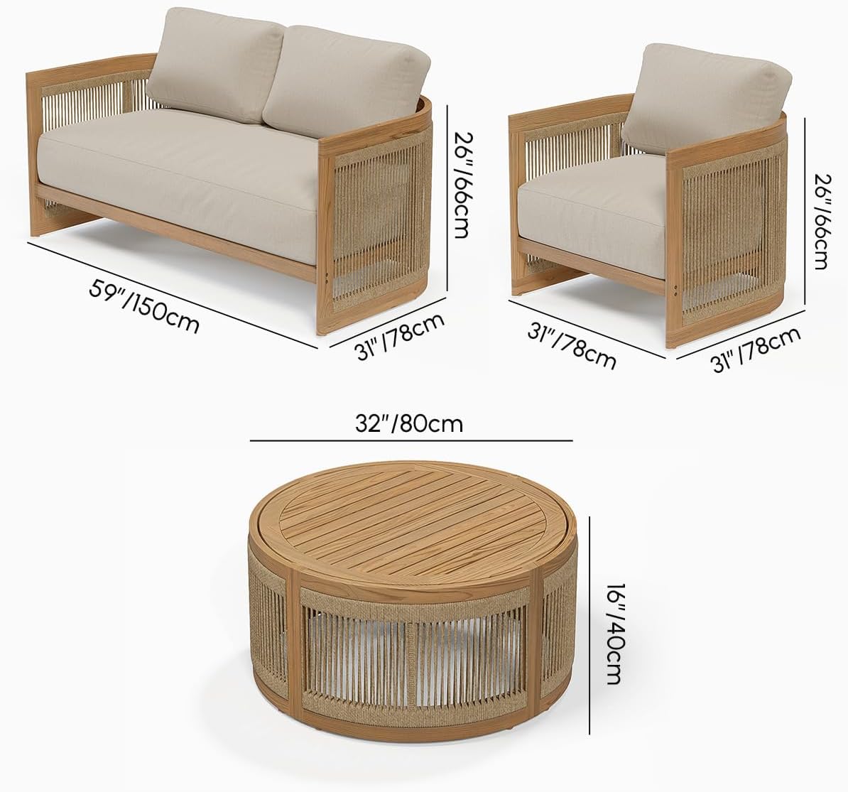 homary 4 Piece Outdoor Combo Sofa Set, All Weather Patio Furniture Set with Cushions and Coffee Table for Garden, Deck and Backyard