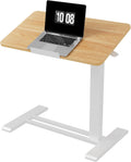 FLEXISPOT H7 PRO Mobile Standing Desk Adjustable Overbed Table Pneumatic with Wheels 55°Tiltable Portable Laptop Desk Rolling Computer Cart Foldable Bedside Table(27.6' W x 15.7' D, Maple)