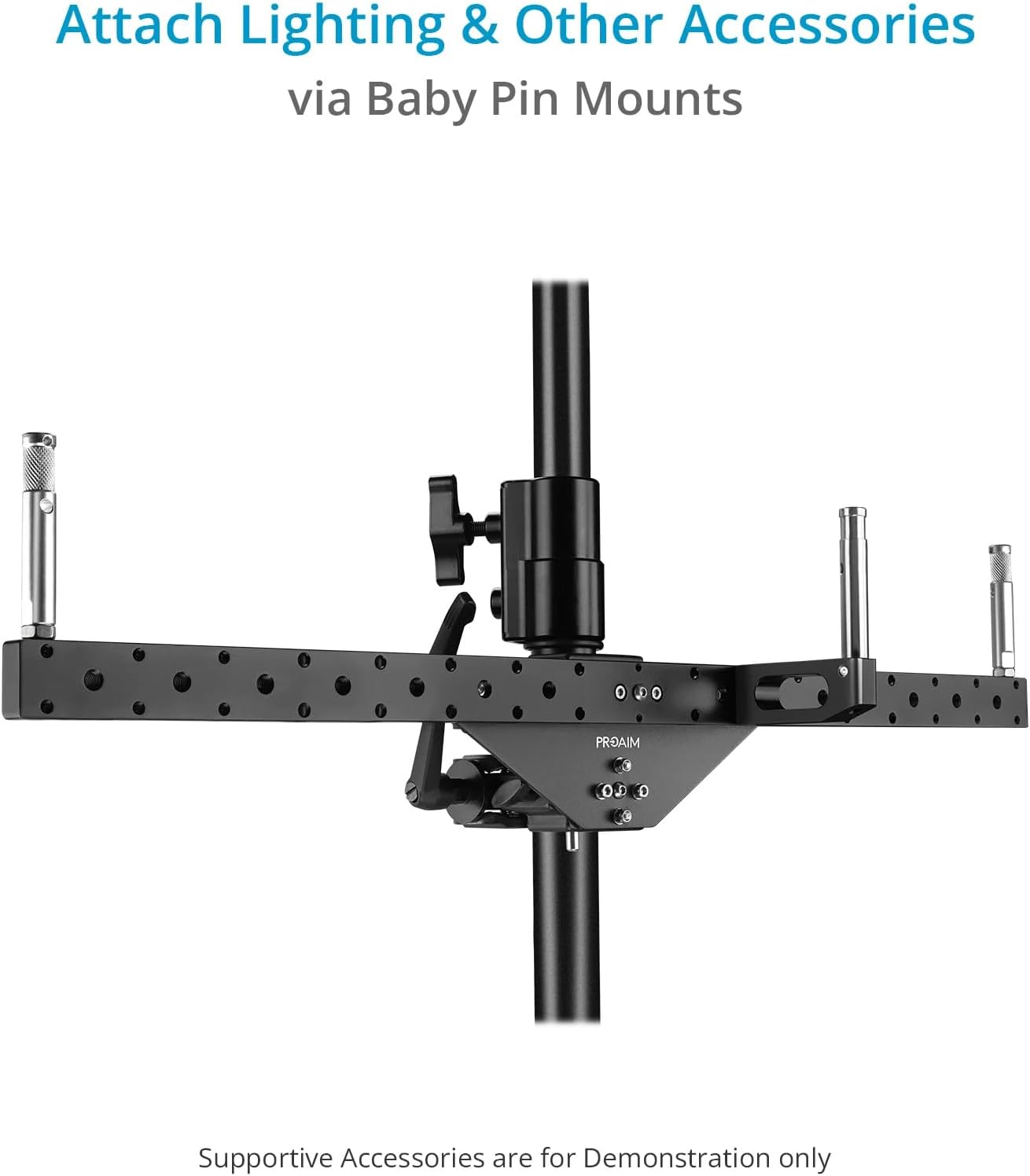 PROAIM Double Header with 5/8 Baby Pins for Lights, Monitors, & Camera Support Accessories. Compatibility:16-50mm Diameter Posts. Payload up to 36kg / 80lb (P-DLMB-01)