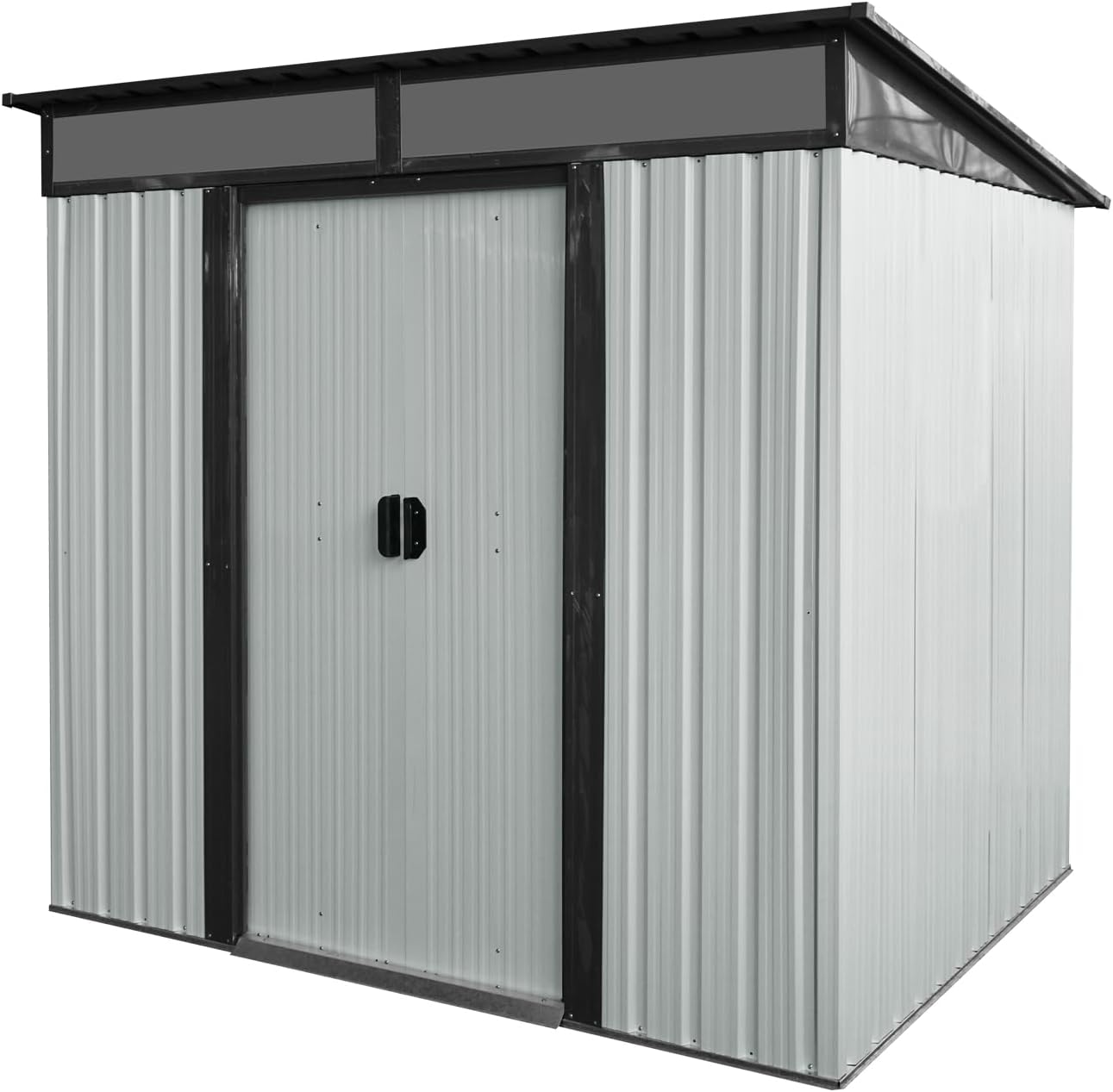 Ball & Cast 6x5 FT Outdoor Metal Storage Shed,Waterproof Garden Organizer Tool House with Lockable Sliding Doors and Transparent Plate,Aluminum Backyard Cabinet W/Ventilation,for Bike,White+Black