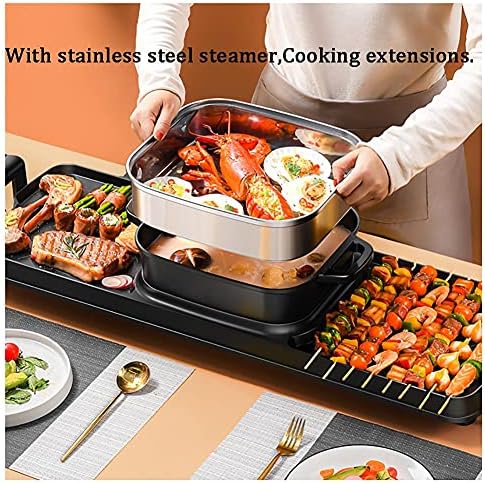 Smokeless Electric Grill with Hot Pot, Seats 5-10 People, Non-stick Double Boiler, Indoor Grill and Hot Pot Combination, Perfect for Family Gatherings