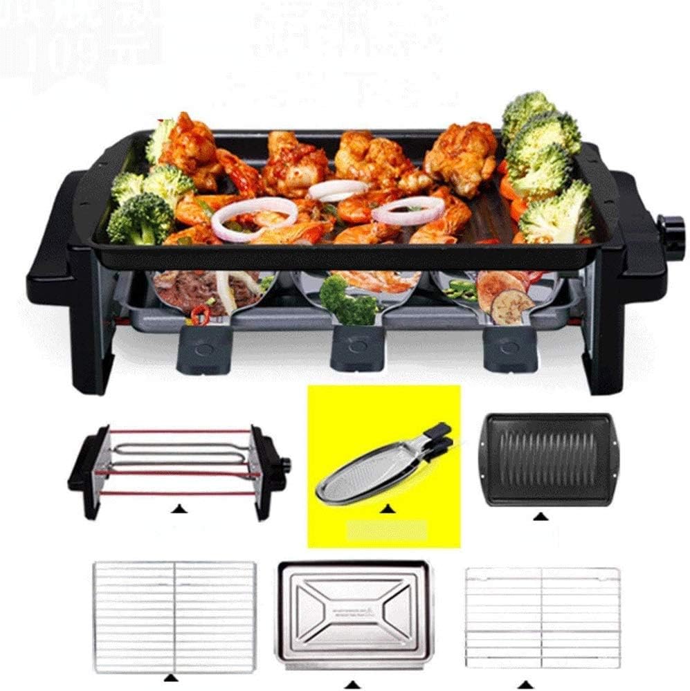 Barbecue Grill Double Electric Grill -Electric Indoor Searing Grill Removable Easy-to-Clean Nonstick Plate, 6-Serving, Extra-Large Drip Tray, Stainless Steel