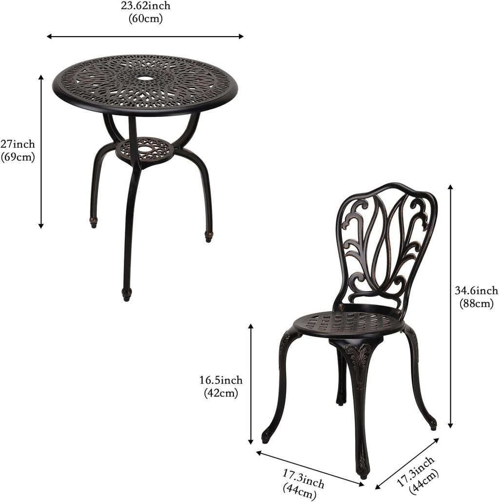 YKSY&YKSY 3-Piece Patio Bistro Furniture Set Cast-Aluminum Bistro Table Set for Lawn,Garden,Backyard (YILI Copper)