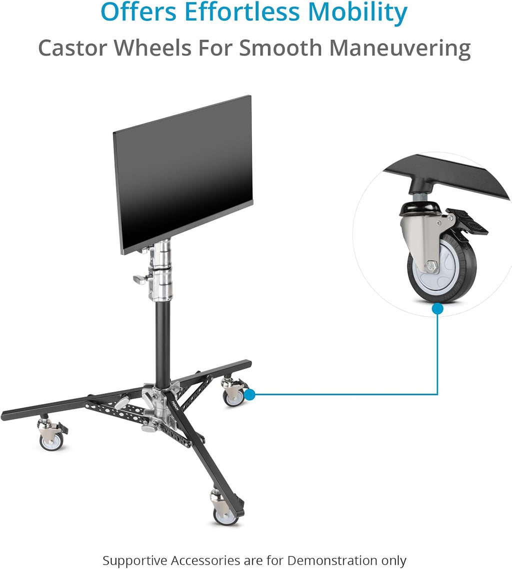 PROAIM 6.16ft Double Riser Rolling Monitor Stand with 5/8' Mount. Includes Rocky Mountain Leg. Height Ranges 33' to 74'. Payload: 33kg/72lb (TP-MNST-01)