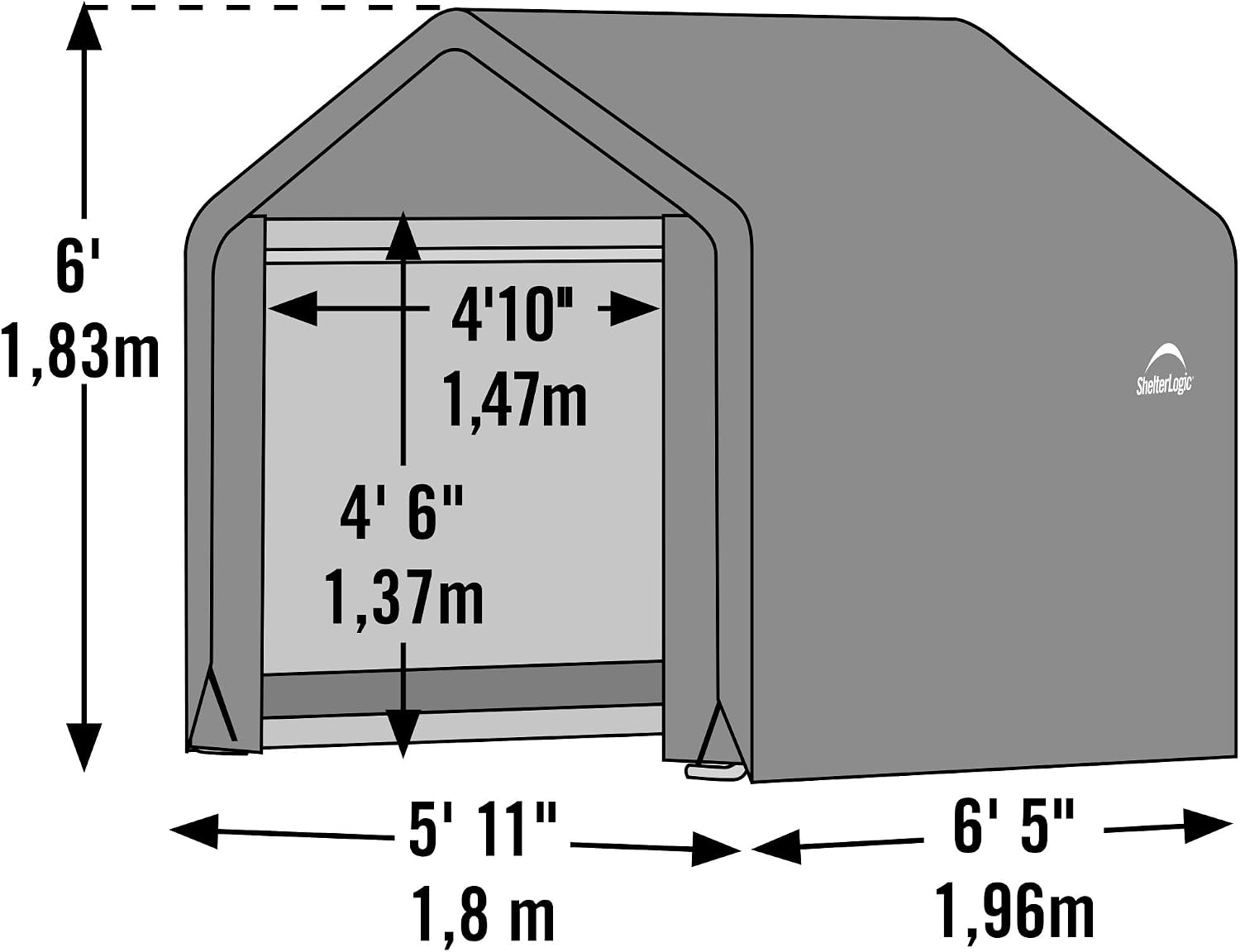 ShelterLogic 6' x 6' Shed-in-a-Box All Season Steel Metal Peak Roof Outdoor Storage Shed with Waterproof Cover and Heavy Duty Reusable Auger Anchors, Grey