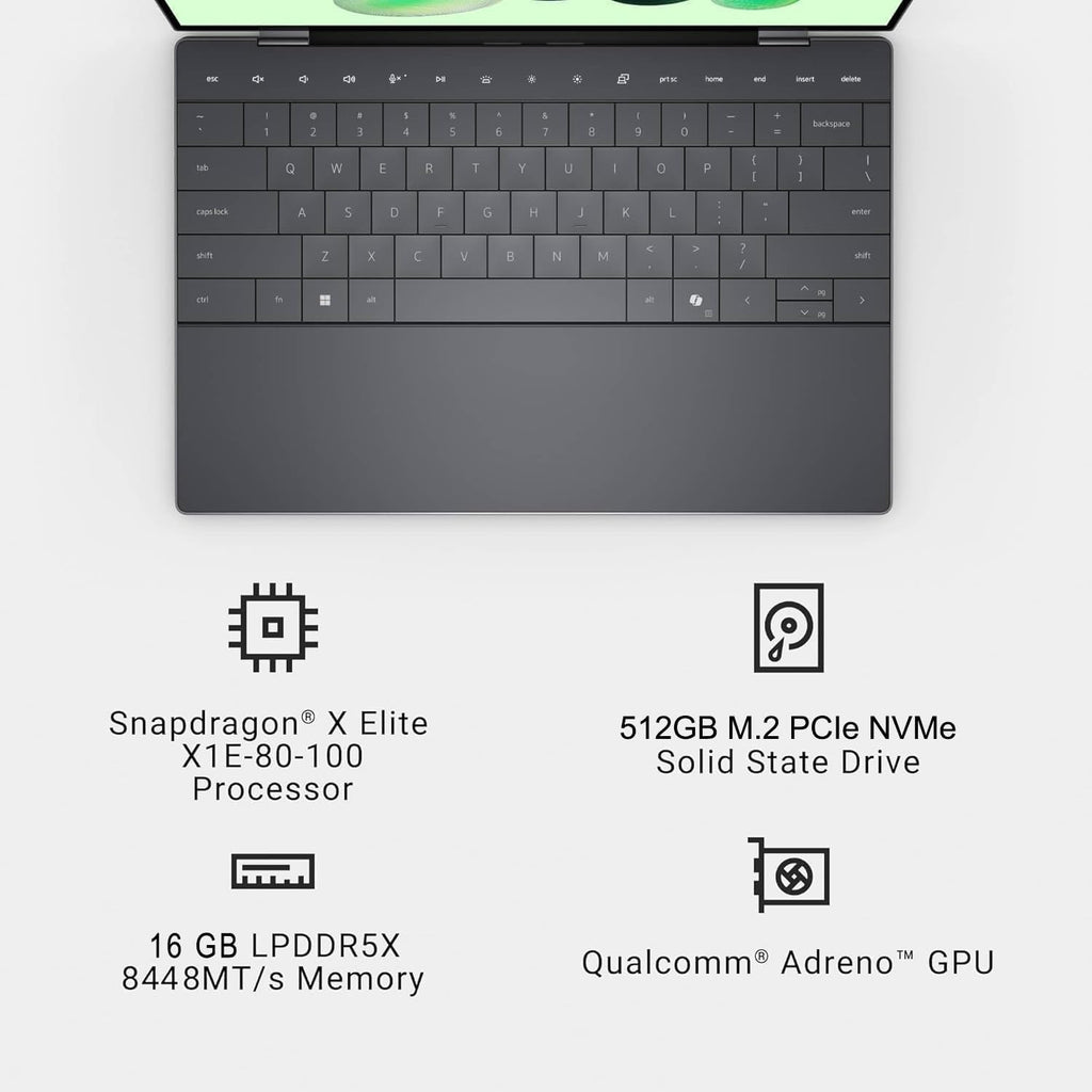 Dell XPS 13 9345 AI Laptop (13.4' 3K (2880x1800) OLED Touchscreen, 16GB DDR5, 512GB SSD, Snapdragon X Elite (> Intel i7-1355U)) Copilot+ PC, Backlit, FP, 27-Hr Battery, IR Webcam, Wi-Fi 7, Win 11 Home
