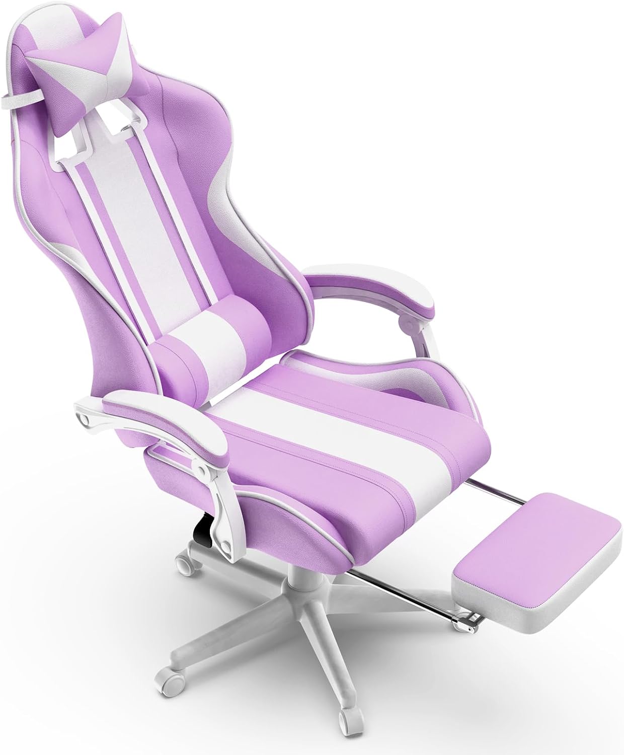 Ferghana Gaming Chairs, Ergonomic Racing Style PC Game Computer Chair with Headrest Lumbar Support Adjustable Recliner PU Leather Video Computer Chair(Light Purple)