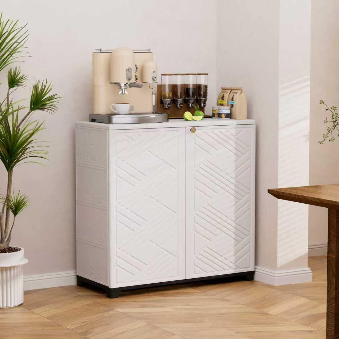 ADDOK Indoor Outdoor Plastic Storage Cabinet 34'x15'x34', Outdoor Storage Shed for Living Room, Hallway, Balcony, Garage, Garden, Backyard-White（W/O Shelf）