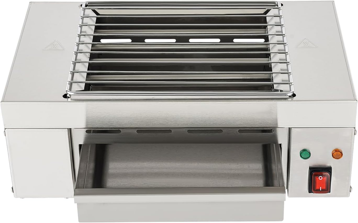 Electric Indoor Grill, 1500W Stainless Steel Commercial Countertop Grill with Removable Griddle Plates for Barbecue Party Buffet, 32-446℉ Temperature, L17.3*W10.2*H6.5in