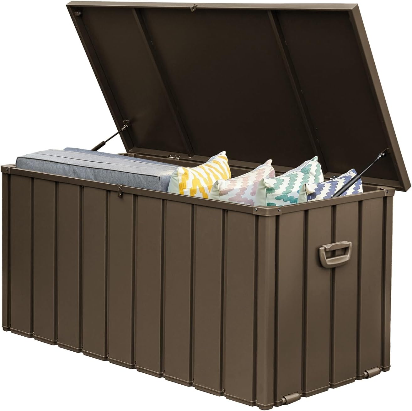 Domi 120 Gallon Deck Box, Metal Outdoor Storage Box with Lock Wheels, Waterproof Outside Storage Box for Patio Cushions