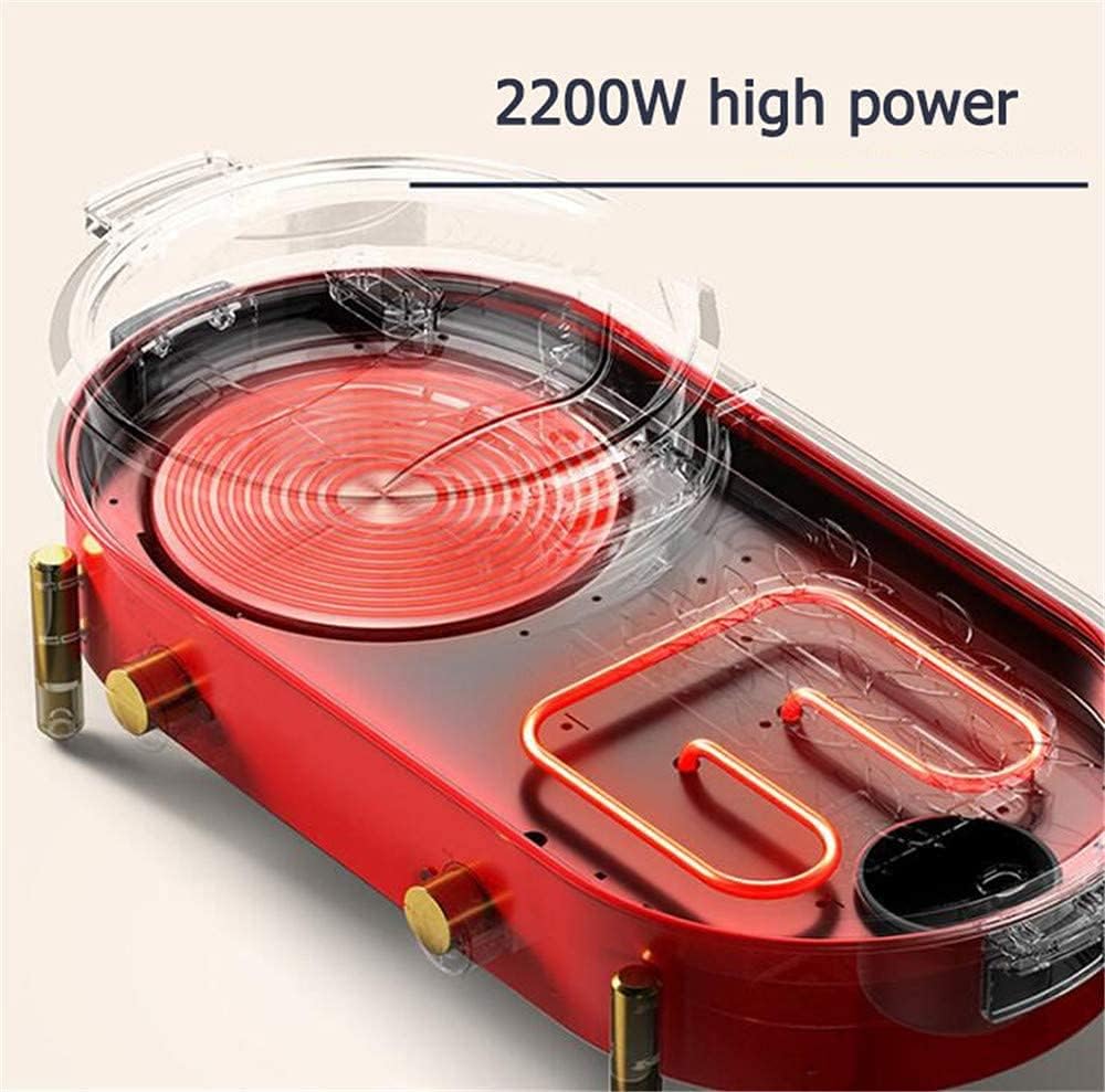 Electric Hot Pot Grill Indoor 2200W Non-Stick Baking Pan Separate Dual Temperature Control Smokeless Barbecue Machine, Easy To Clean 220V,White (Color : Red)