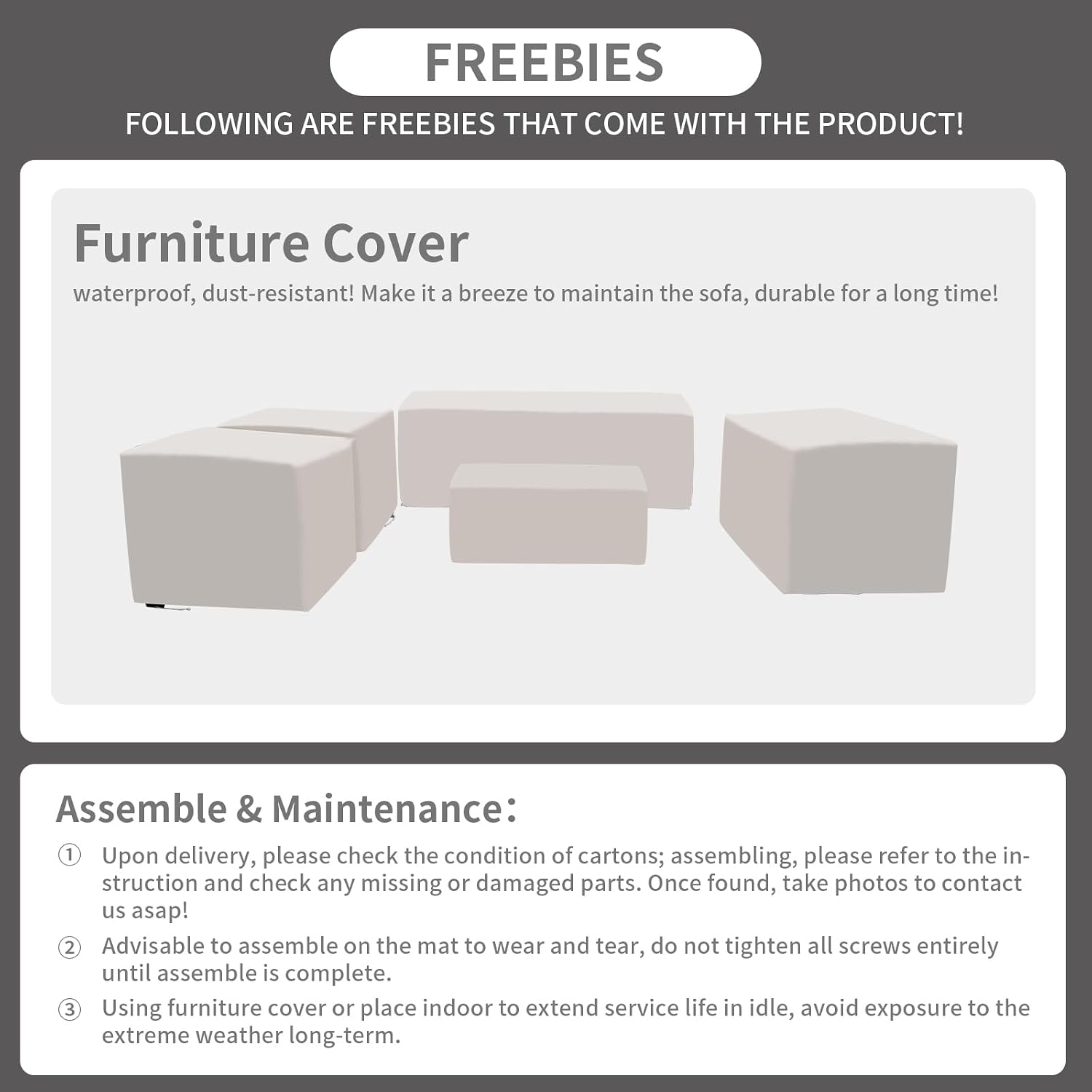 Rattaner 5-Piece Outdoor Furniture Set Patio Furniture Set Outdoor Couch Coffee Table with Storage Non-Slip Cushions and Waterproof Covers, Khaki