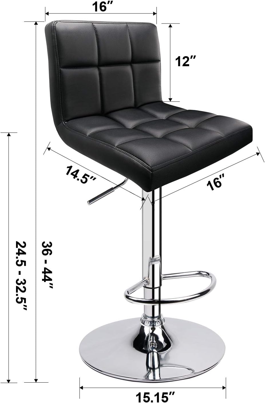Leopard Bar Stools, Modern PU Leather Adjustable Swivel Bar Stool with Back, Set of 2 (Black)